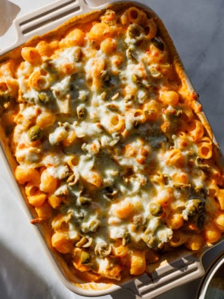 Creamy Calabrian Chili Turkey Pasta Bake with olives