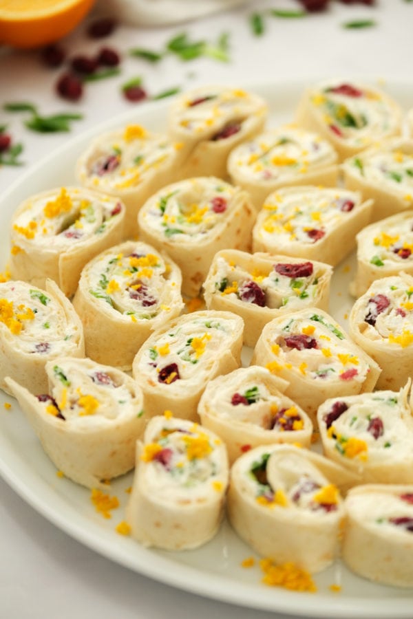 plate of Orange Cranberry Pinwheels Appetizer