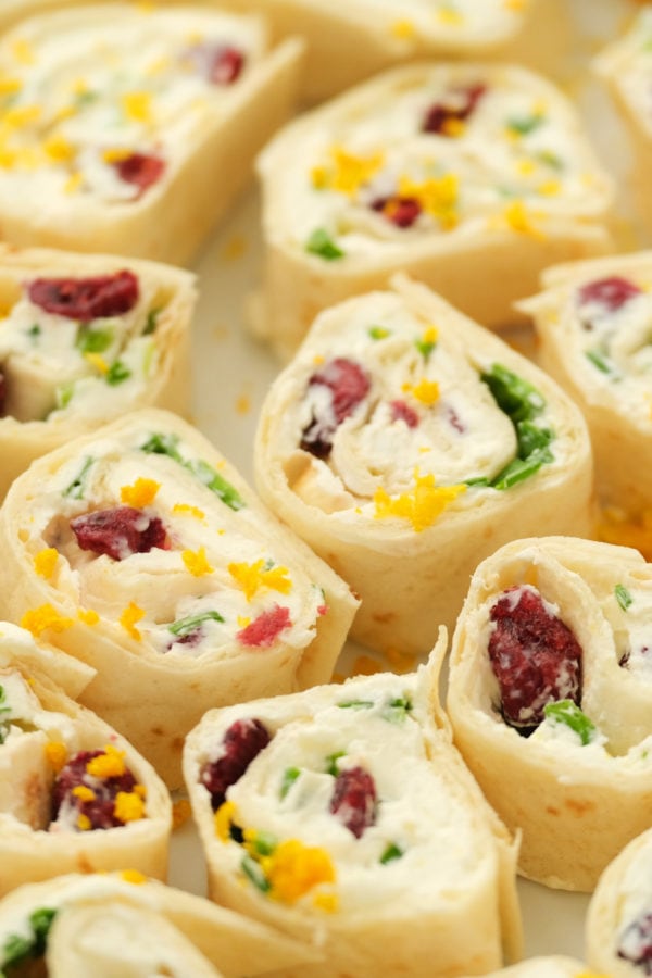 Orange Cranberry Pinwheels Appetizer with flour tortillas