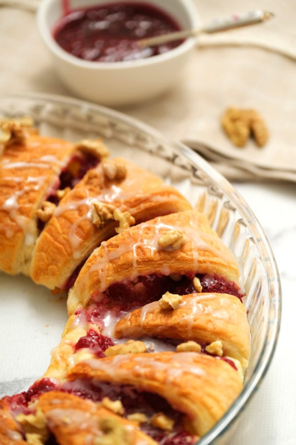Raspberry Cream Cheese Crescent Ring in a pan