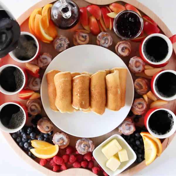 pouring coffee on a breakfast board