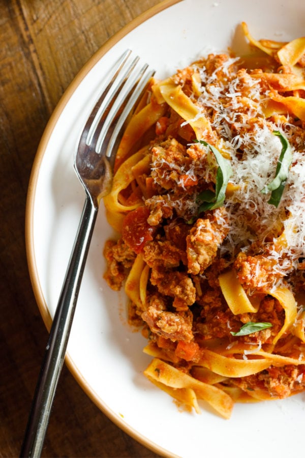 Healthy Ground Chicken Pasta with Parmesan cheese