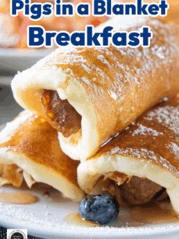 Pigs in a blanket breakfast with buttermilk pancakes