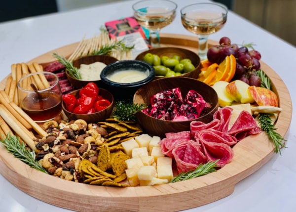 Empty Nester Charcuterie Board with wine