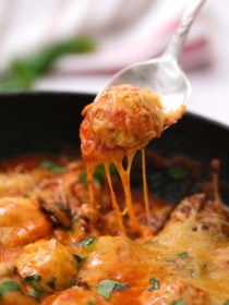 spoonful of Skillet Cheesy Meatball Dip