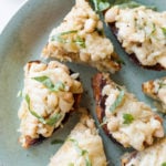 plate of white bean crostini toasts