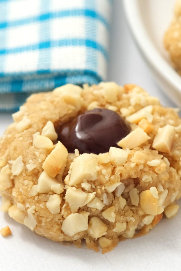 one chocolate filled Peanut Butter Thumbprint