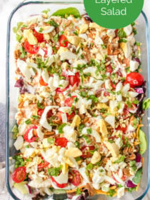 Cake Pan Layered Salad with hard cooked eggs