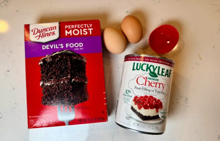 ingredients to make Easy 4-Ingredient Chocolate Cherry Cake