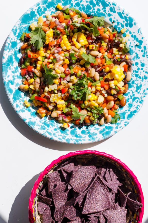 Texas Caviar Bean Dip and blue chips