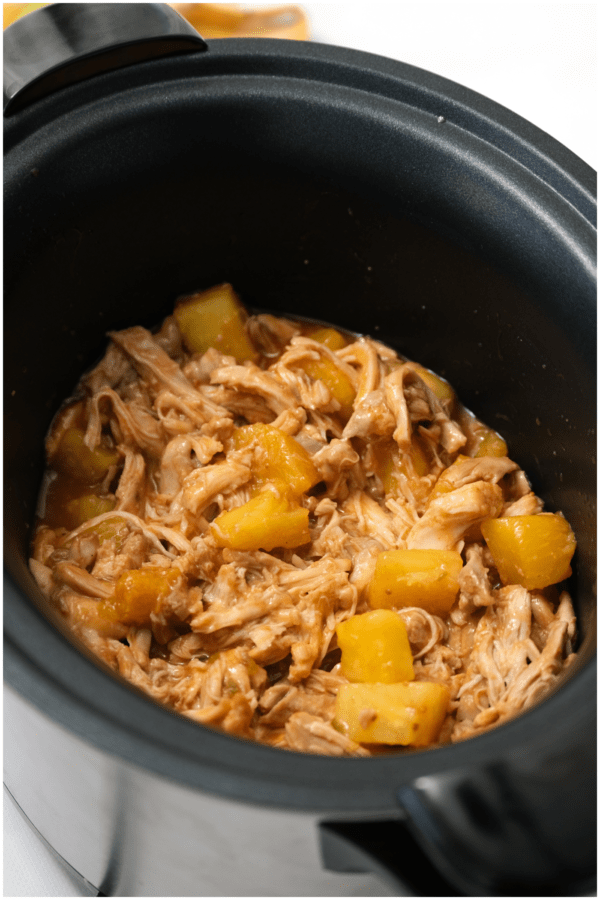 crock pot of chicken with pineapple