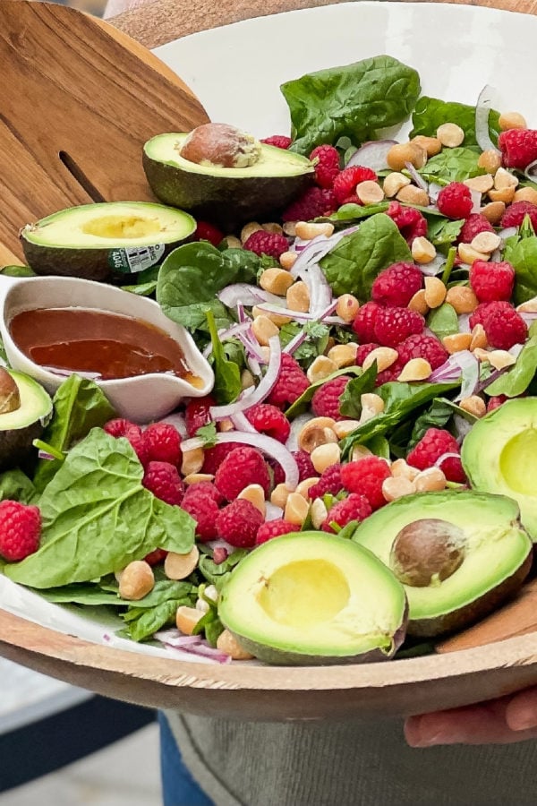 Spinach Raspberry Salad with avocado