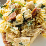 cheesy Caramelized Onion Bacon Pasta Bake