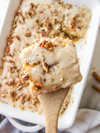 a piece of Homemade Cinnamon Roll Pecan Cake