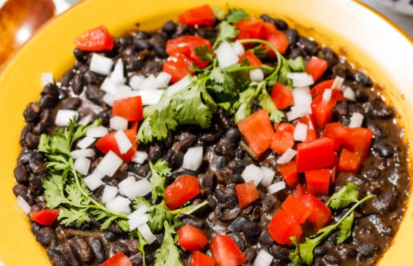 Cuban Style Black Beans in gold bowl