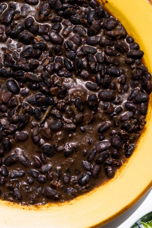 Cuban Style Black Beans in gold bowl
