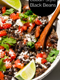 Cuban Style Black Beans garnished with lime