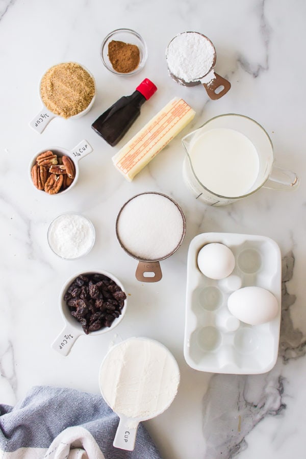 ingredients for Homemade Cinnamon Roll Pecan Cake