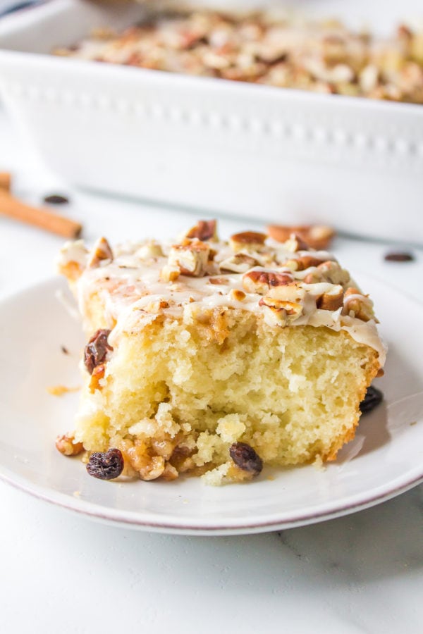 square piece of Cinnamon Roll Pecan Cake