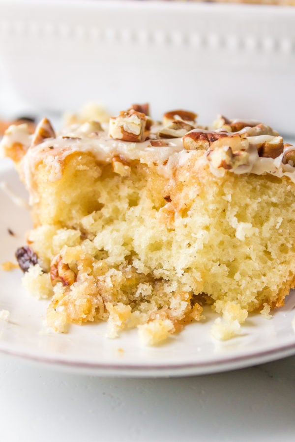 Homemade Cinnamon Roll Pecan Cake with raisins