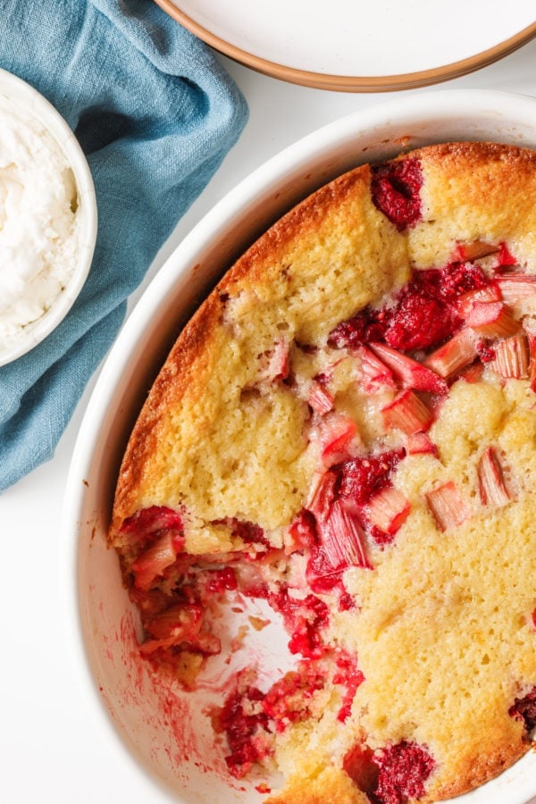 Raspberry Rhubarb Cake with raspberries