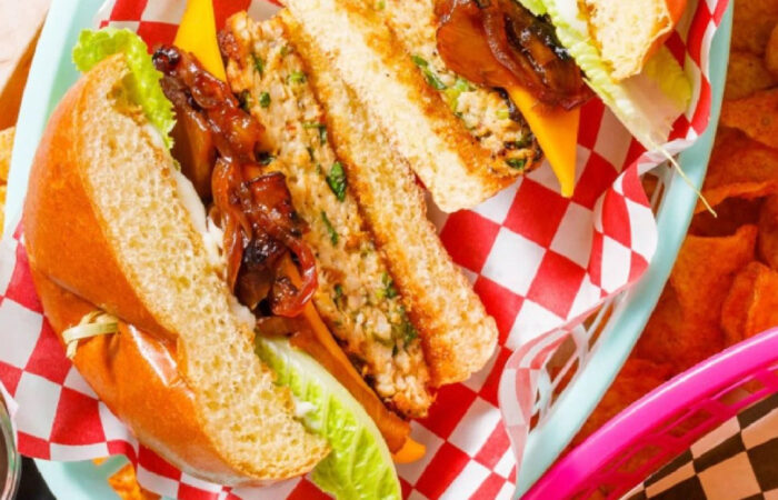 turkeyburger with cheese and onions