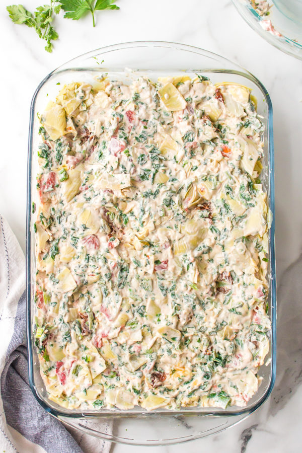 a 9x13 pan of artichoke dip