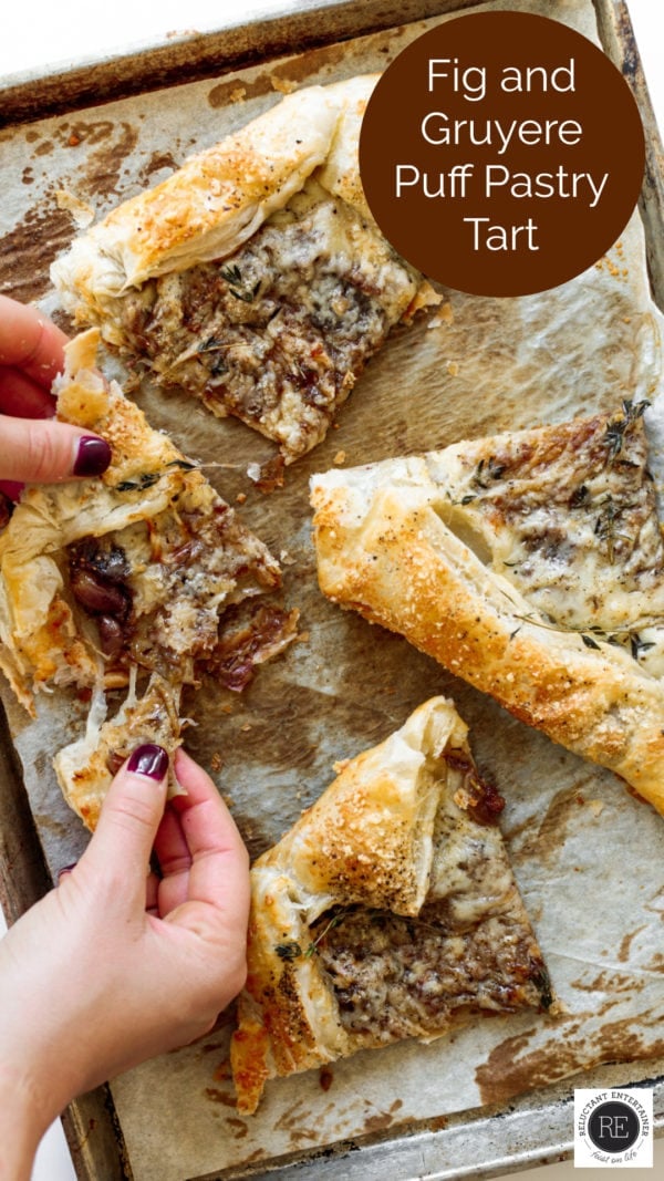 cheesy bite of Fig and Gruyere Puff Pastry Tart