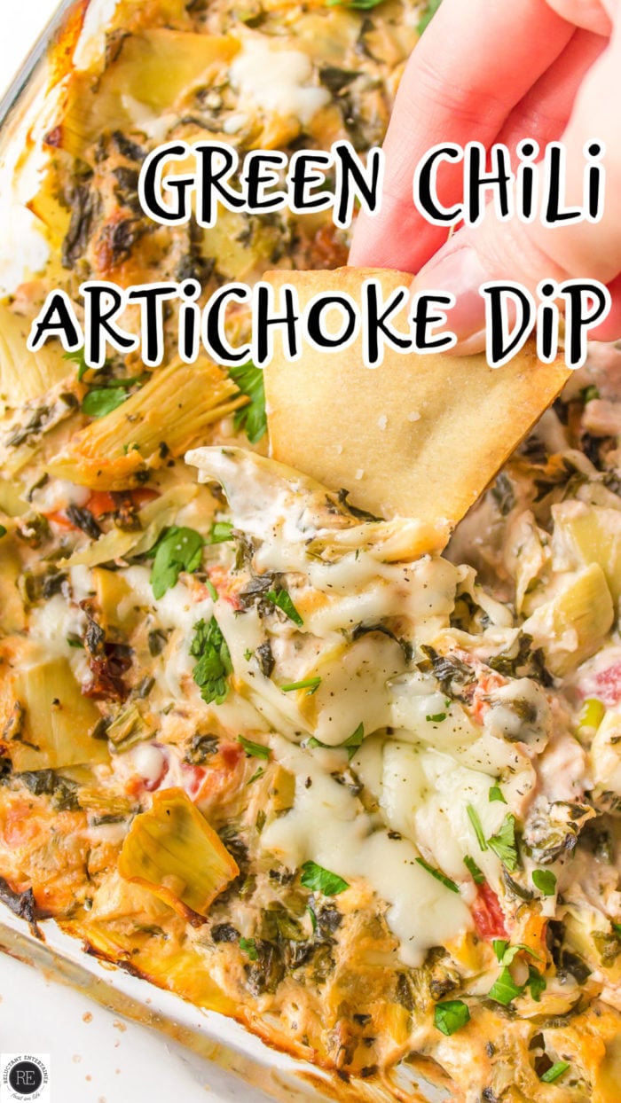 Green Chili Artichoke Dip made in 9x13 dish