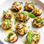 Tuna Sun-Dried Tomato Stuffed Mushrooms with fresh basil