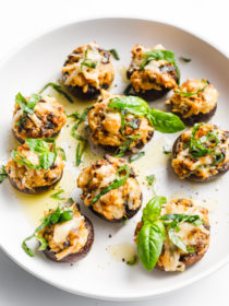 Tuna Sun-Dried Tomato Stuffed Mushrooms with fresh basil