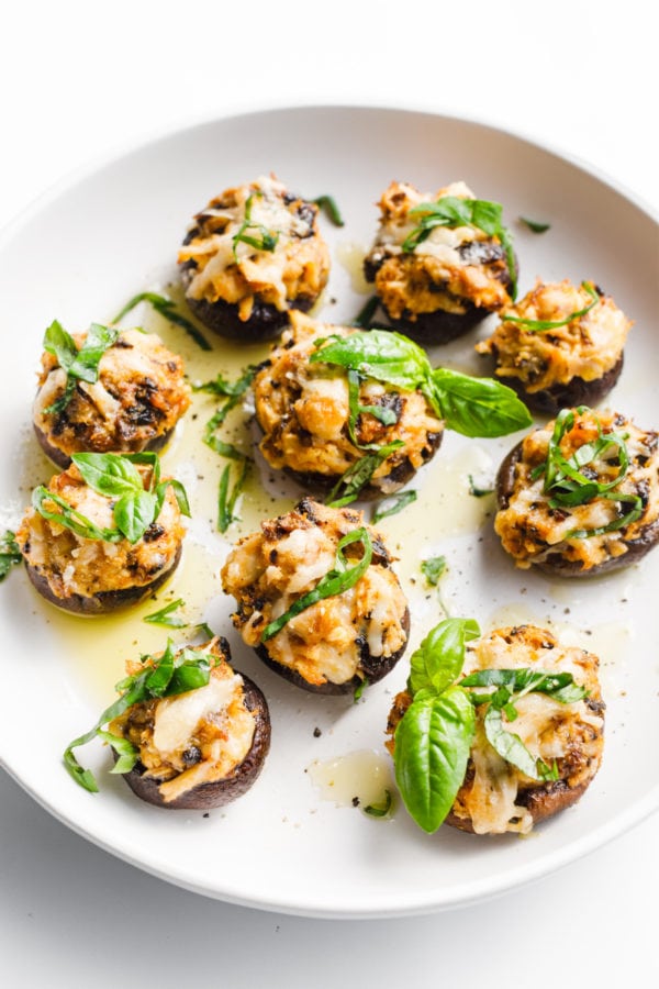 Tuna Sun-Dried Tomato Stuffed Mushrooms with fresh basil