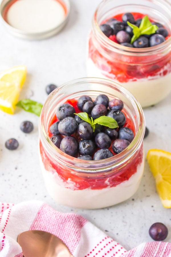 small jar of Strawberry Blueberry Panna Cotta