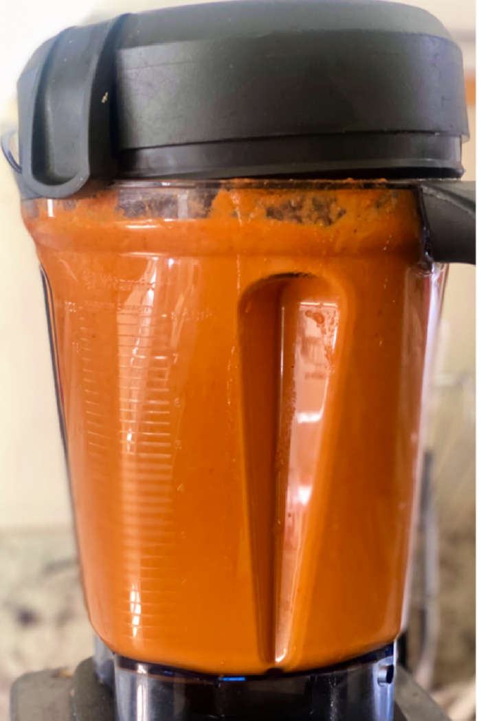 blending in a blender mole sauce