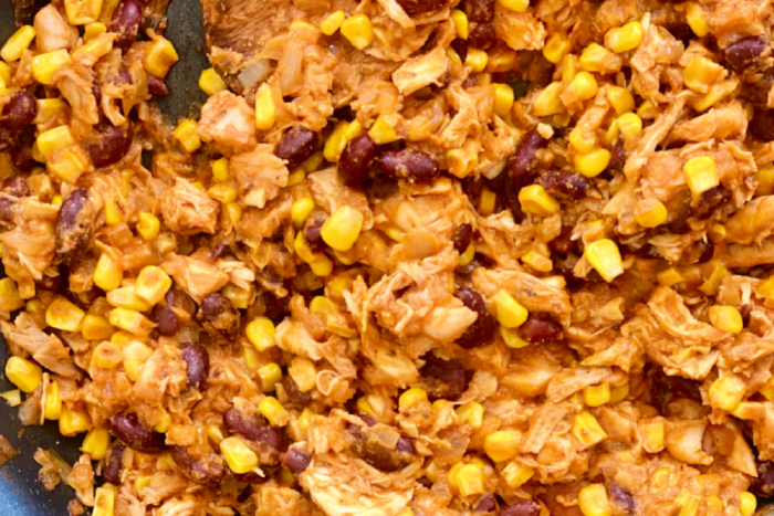 shredded chicken, corn and beans mixture