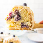 a slice of Lemon Blueberry Bundt Cake