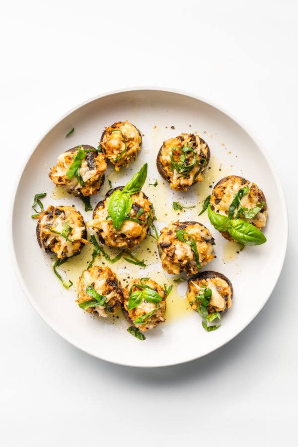 plate of Tuna Sun-Dried Tomato Stuffed Mushrooms