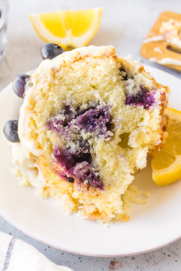 a serving of Lemon Blueberry Bundt Cake