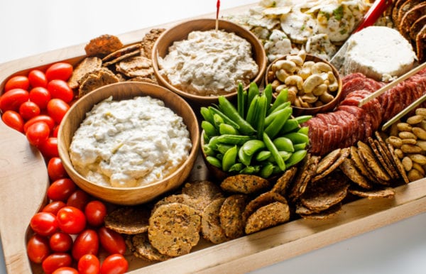 snap peas on snack board