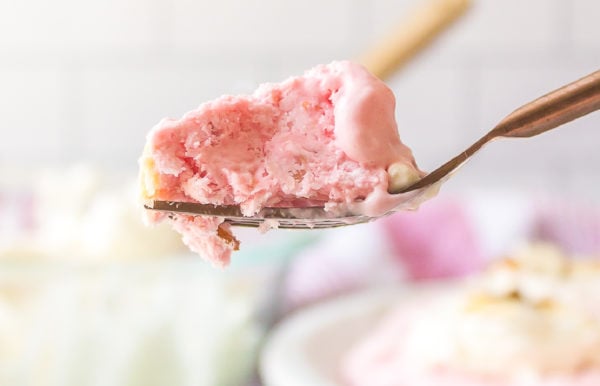 a frozen bite of Raspberry Cloud Pie