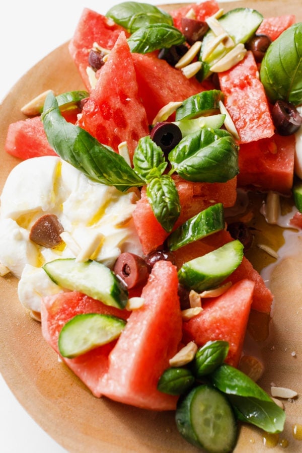 Watermelon Kalamata Burrata with honey