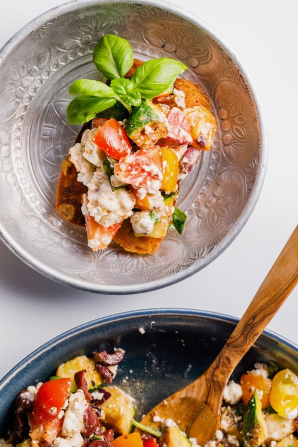 making a Greek Zucchini Salad Toast