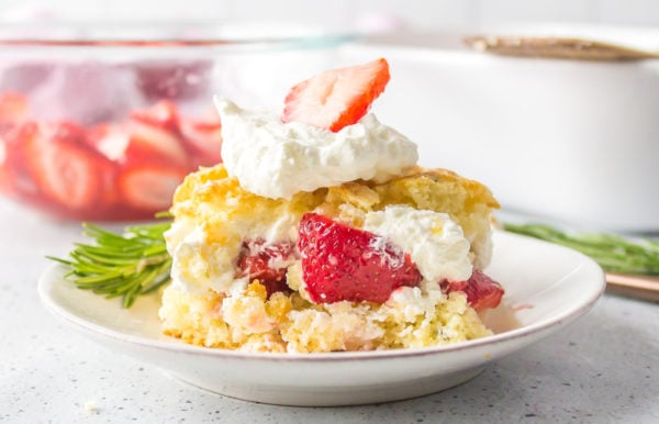 serving of Cake Pan Rosemary Strawberry Shortcake