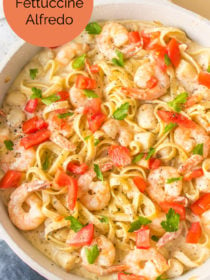 Seafood Fettuccine Alfredo with shrimp and tomatoes