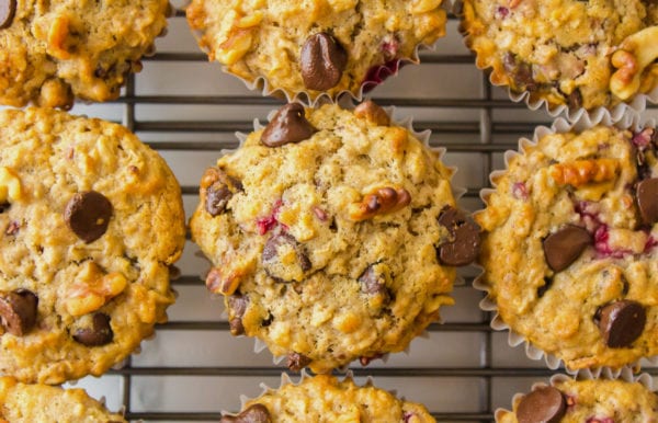 baked Chocolate Raspberry Oatmeal Muffins