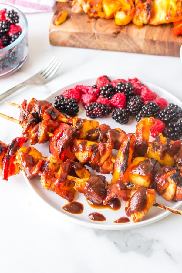 chicken bacon kebabs on skewers