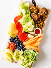 burger board with fruit