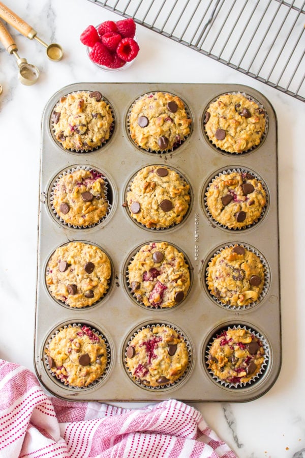 12 Chocolate Raspberry Oatmeal Muffins