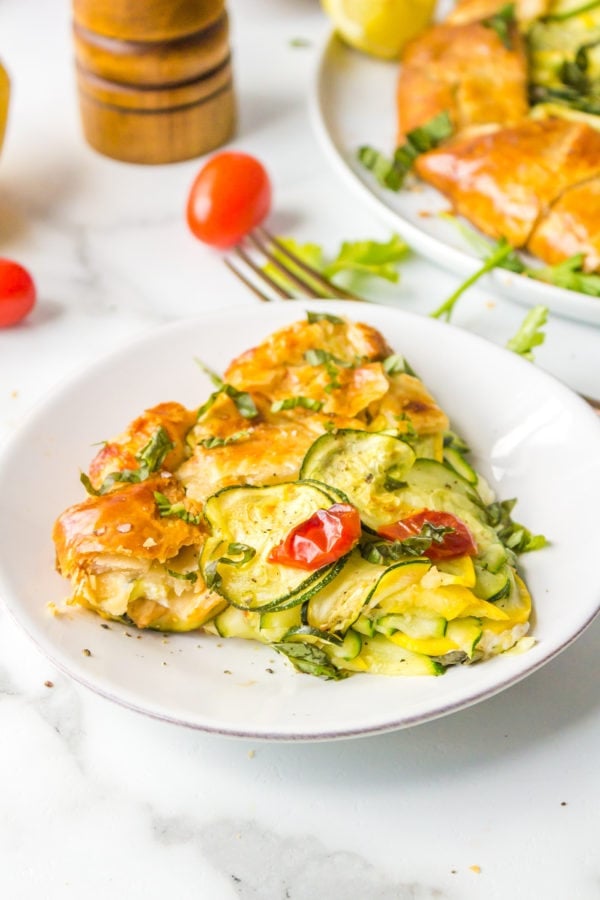 a slice of Zucchini Galette on plate