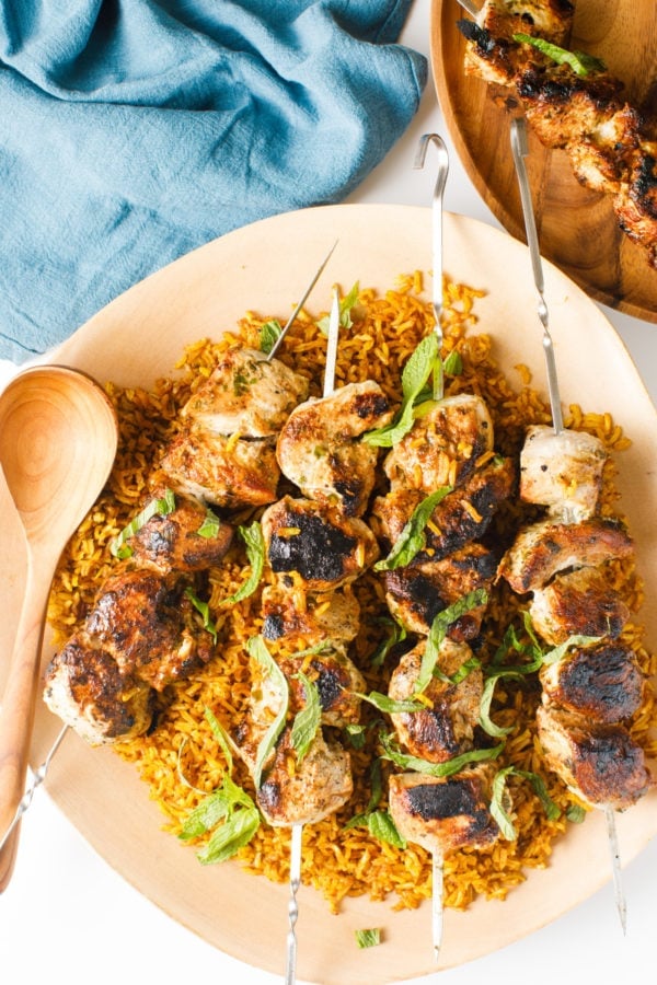 kebabs with rice